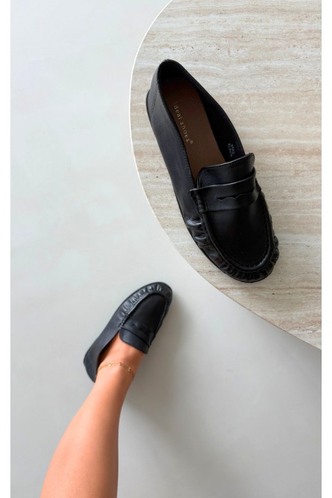 Women's Mocha Loafers With Ruching Black Sabley