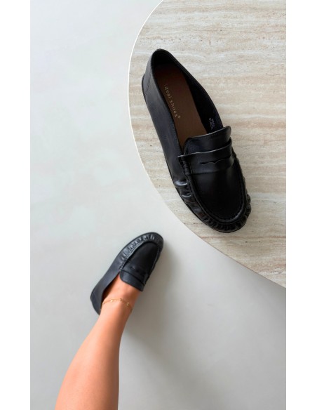 Women's Mocha Loafers With Ruching Black Sabley