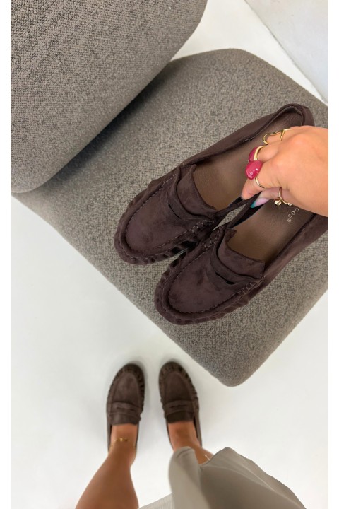 Women's Mocha Brown Eko Suede Ruched Sabley Moccasins