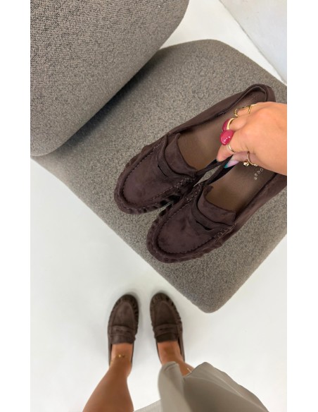 Women's Mocha Brown Eko Suede Ruched Sabley Moccasins
