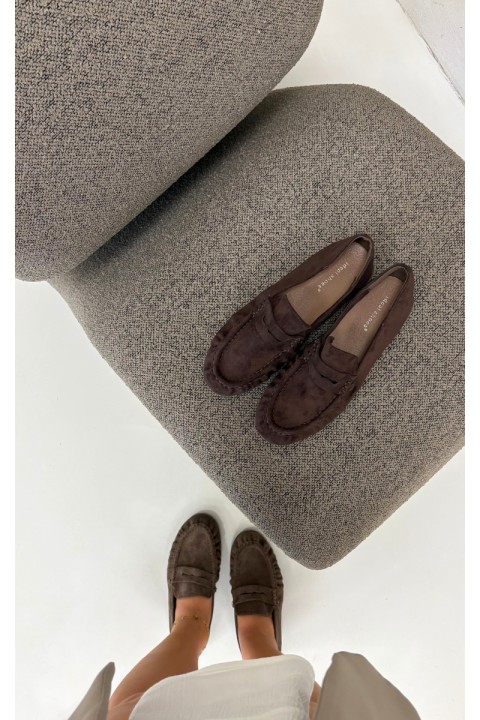 Women's Mocha Brown Eko Suede Ruched Sabley Moccasins
