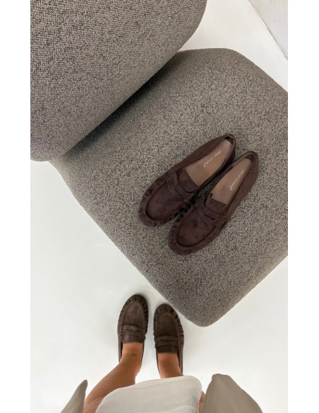 Women's Mocha Brown Eko Suede Ruched Sabley Moccasins