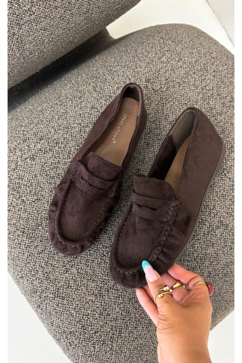 Women's Mocha Brown Eko Suede Ruched Sabley Moccasins