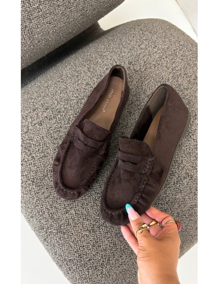 Women's Mocha Brown Eko Suede Ruched Sabley Moccasins