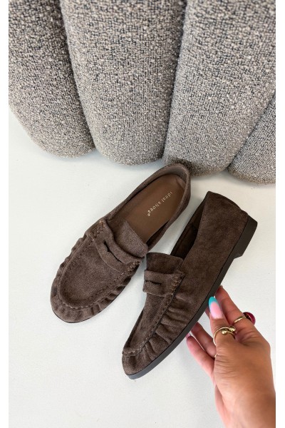 Women's Loafers with Ruching Eco Suede Brown Sabley 2