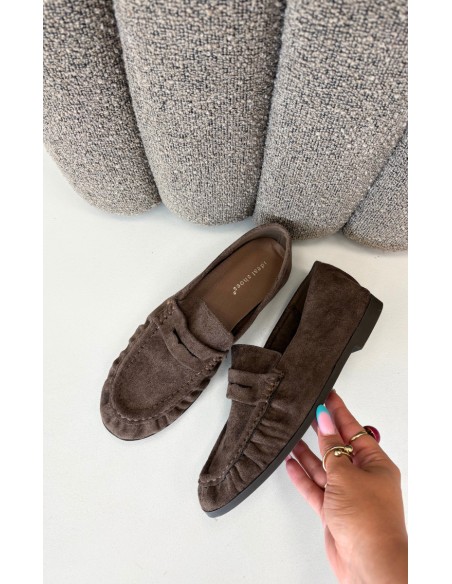 Women's Loafers with Ruching Eco Suede Brown Sabley