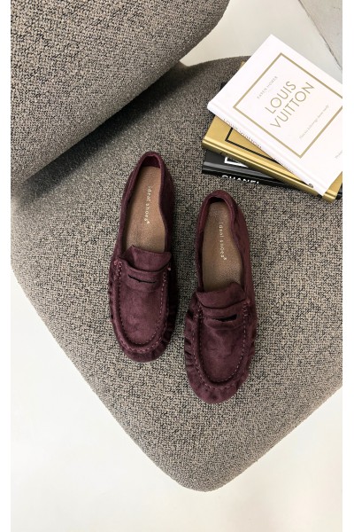 Women's Buckle Eco Suede Bordeaux Sabley Moccasins with Ruching