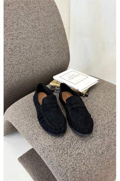 Women's Loafers with Ruching Eco Suede Black Sabley