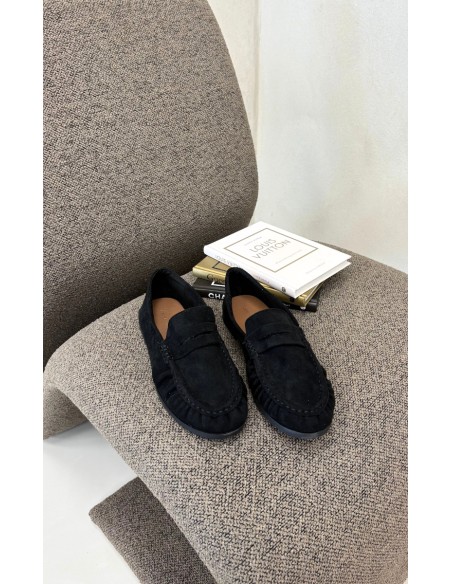 Women's Loafers with Ruching Eco Suede Black Sabley