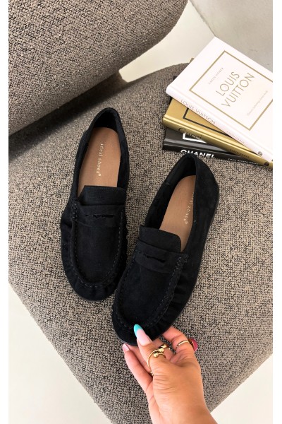 Women's Loafers with Ruching Eco Suede Black Sabley 2