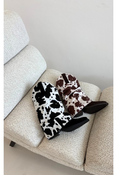 Black Leather Cowboy Boots With Turned Shaft Heeled Havie