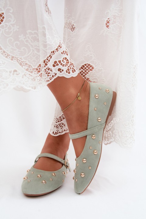 Mint Green Ballerinas With Embellishment And Strap Cuddly