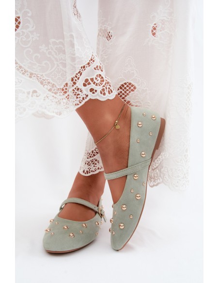 Mint Green Ballerinas With Embellishment And Strap Cuddly