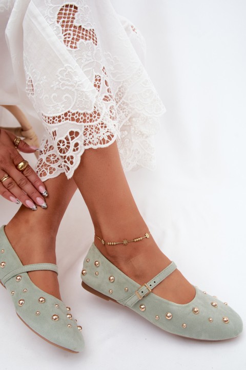 Mint Green Ballerinas With Embellishment And Strap Cuddly