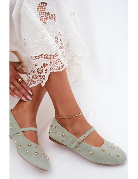 Mint Green Ballerinas With Embellishment And Strap Cuddly