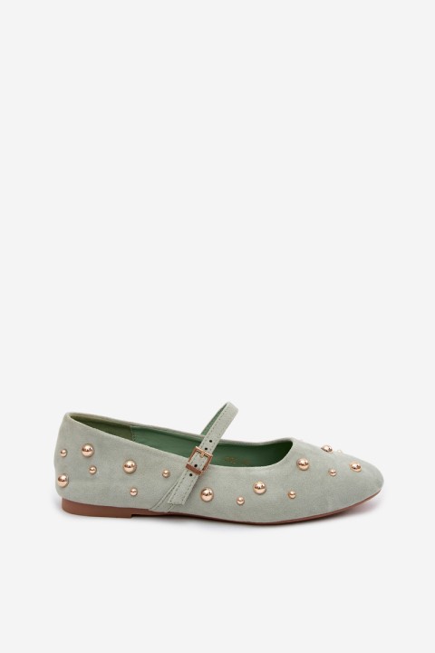 Mint Green Ballerinas With Embellishment And Strap Cuddly
