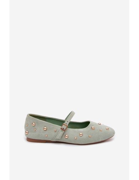Mint Green Ballerinas With Embellishment And Strap Cuddly