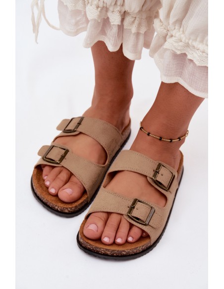 Women's Beige Slip-On Sandals With Buckles Brigid