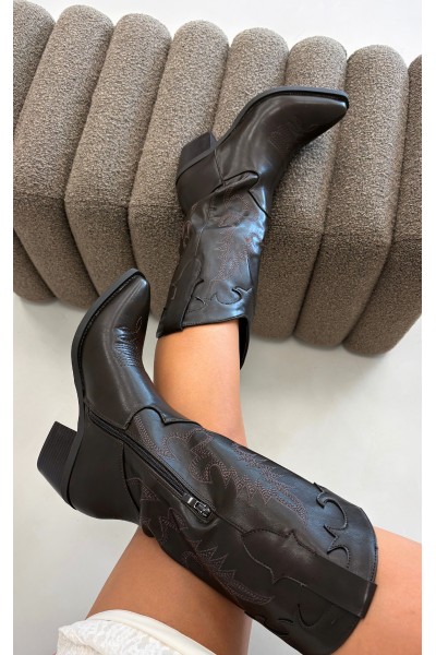 Women's Cowboy Boots with Heel Eco Leather Chocolate Brown Jarissa