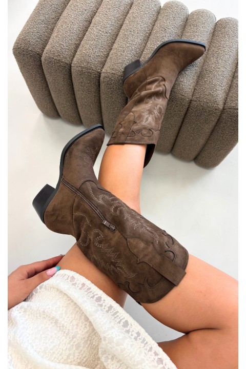 Women's Cowboy Boots with Heel Eco Suede Brown Jarissa