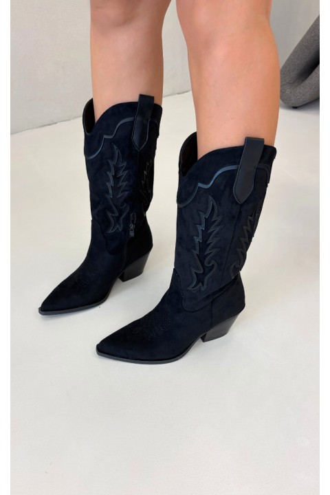 Women's Black Cowboy Boots with Heel Betina