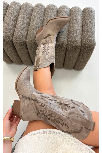 Women's Khaki Cowboy Boots with Heel Betina