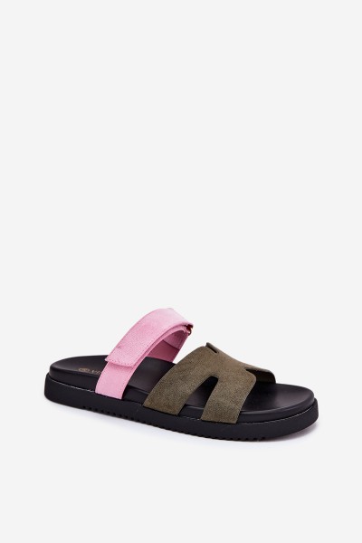 Women's Slippers With Velcro Vinceza 17401 Green-Pink 2