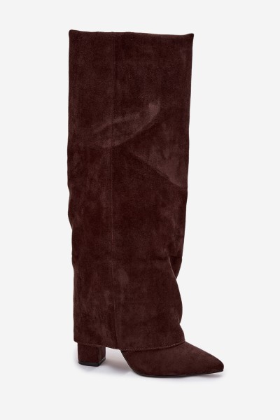 Insulated Women's Boots with Turned Cuff on Heel Eco Suede Chocolate Elivira 2
