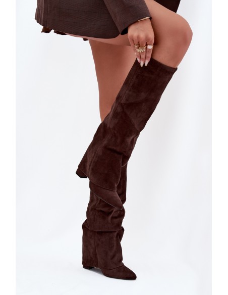 Insulated Women's Boots with Turned Cuff on Heel Eco Suede Chocolate Elivira