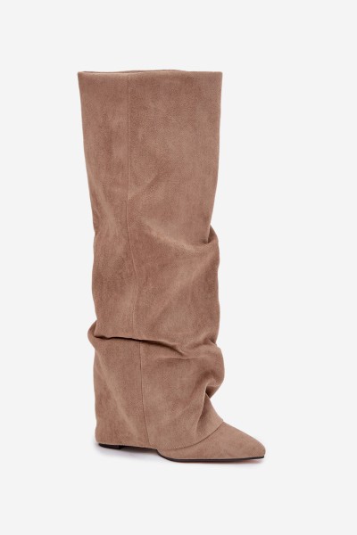 Insulated Women's Boots With Turned Collar On Heel Eco Suede Beige Elivira 2
