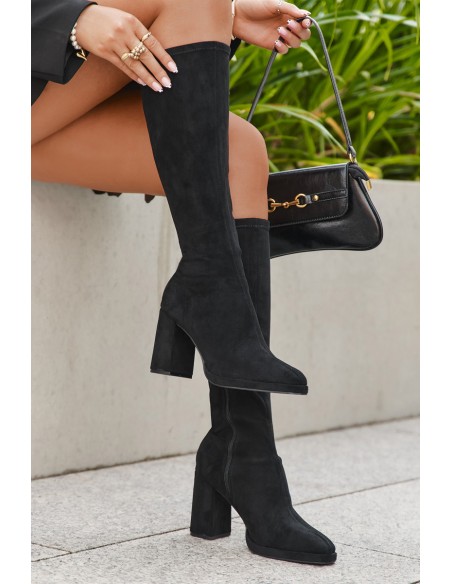 Women's Boots with Stitching on Block Heel Black Brivana