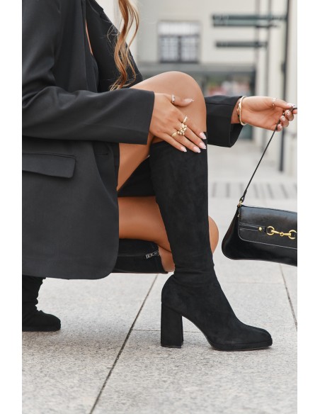 Women's Boots with Stitching on Block Heel Black Brivana