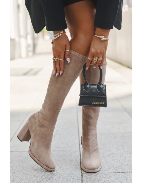 Women's Boots with Stitching on Block Heel Beige Brivana