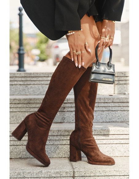 Women's Boots with Stitching on Block Heel Brown Brivana