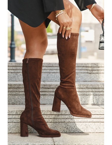 Women's Boots with Stitching on Block Heel Brown Brivana