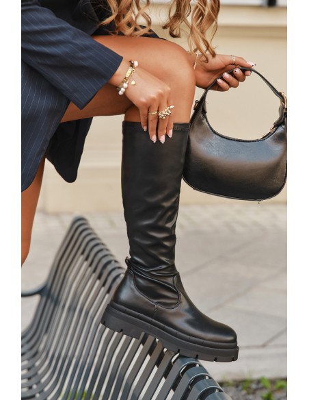 Women s platform boots made of eco leather black Marivelle