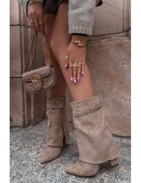 Insulated Women's Ankle Boots On Heel With Decorative Strap Khaki Luvielle