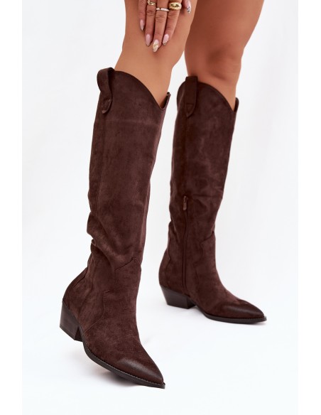 Eco Suede Cowboy Boots Women's Heeled Chocolate Jenaya