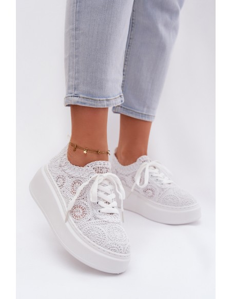 Crochet Women's Platform Sneakers White Evalora