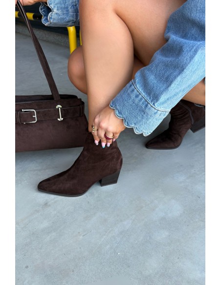 Women's Chunky Heel Ankle Boots with Zipper Chocolate Atina