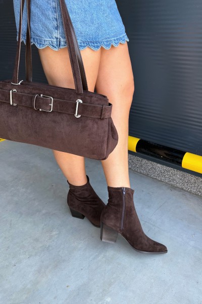 Women's Chunky Heel Ankle Boots with Zipper Chocolate Atina 2