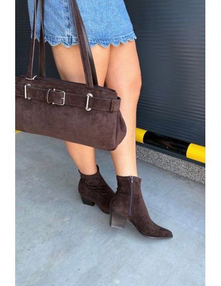 Women's Chunky Heel Ankle Boots with Zipper Chocolate Atina