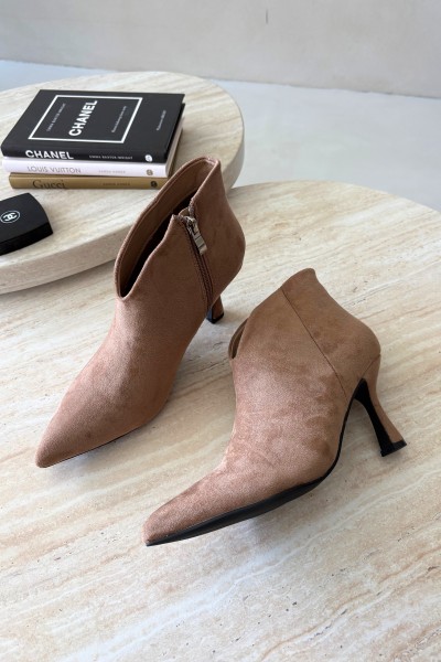 Women's Slim Heeled Ankle Boots With Pointed Toe Beżowe Bessia