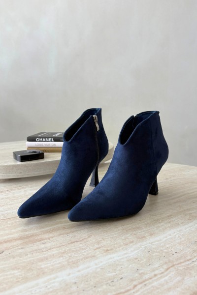 Women's Slim Heeled Ankle Boots With Pointed Toe Navy Blue Bessia