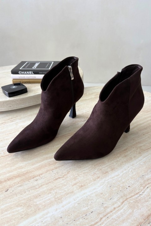 Women's Slim Heeled Ankle Boots With Pointed Toe Chocolate Bessia