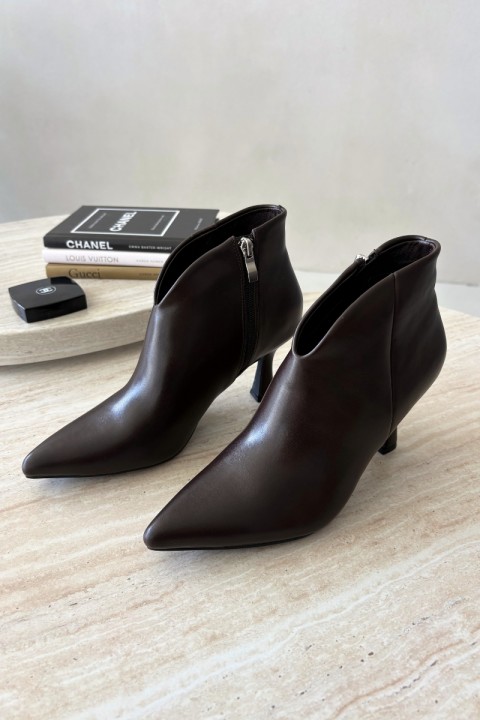 Women's Slim Heeled Ankle Boots With Pointed Toe Dark Brown Bessia