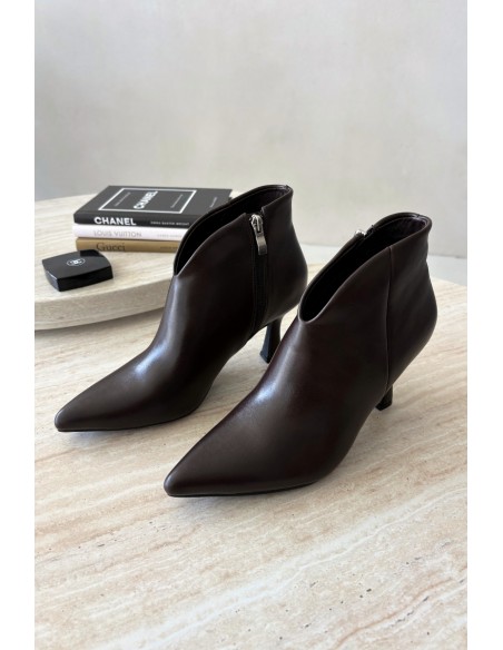 Women's Slim Heeled Ankle Boots With Pointed Toe Dark Brown Bessia