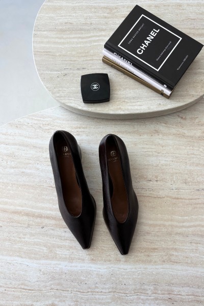 Pointed Toe Heels on Block Heels Eco Leather Dark Brown Lavisa