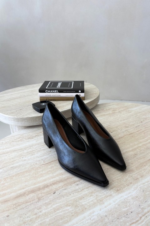 Black Women's Pointed Toe Block Heel Shoes Lavisa