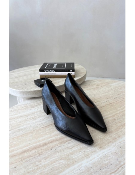 Black Women's Pointed Toe Block Heel Shoes Lavisa